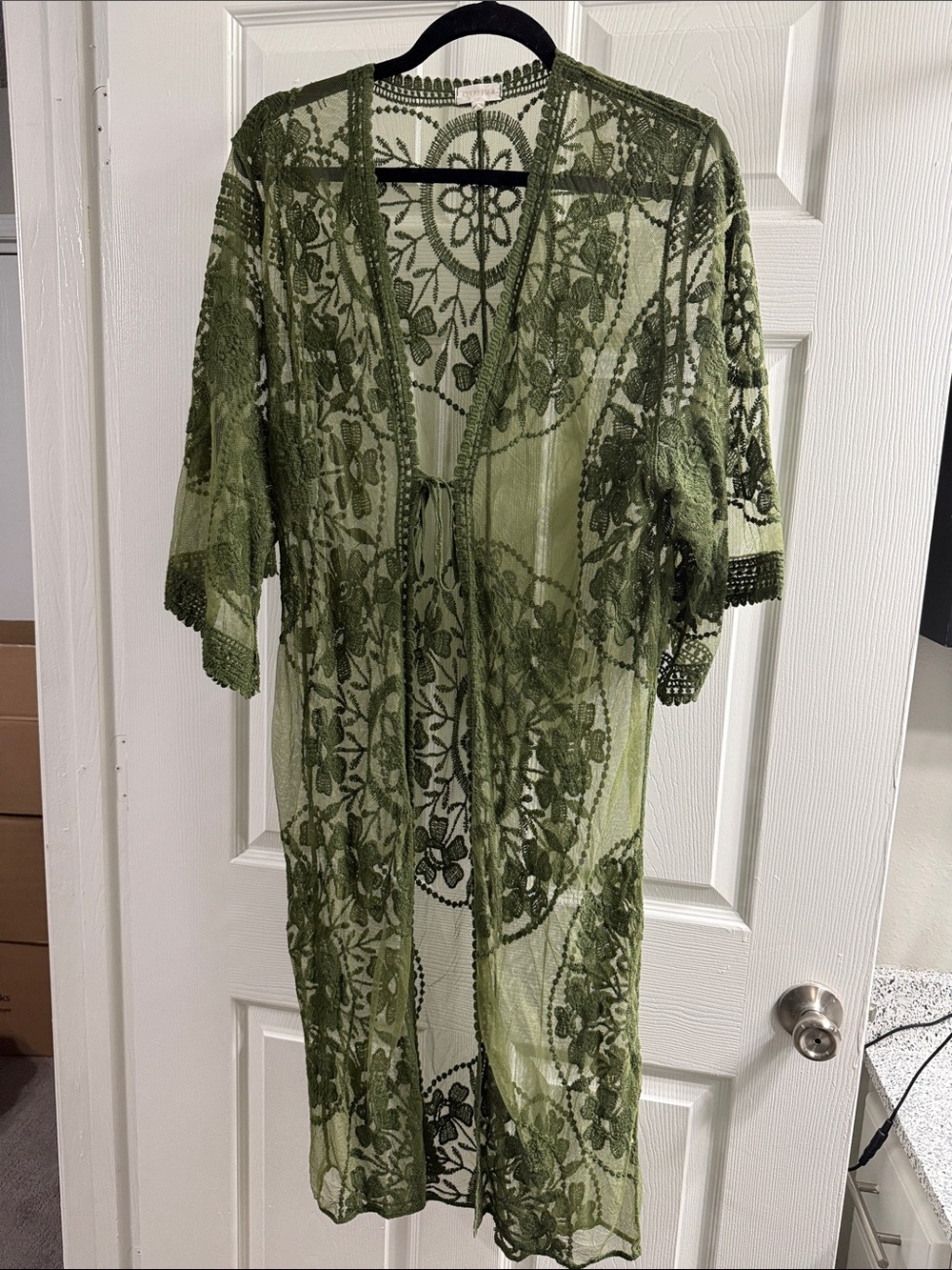 everleigh Olive Green Lace Crochet Kimono